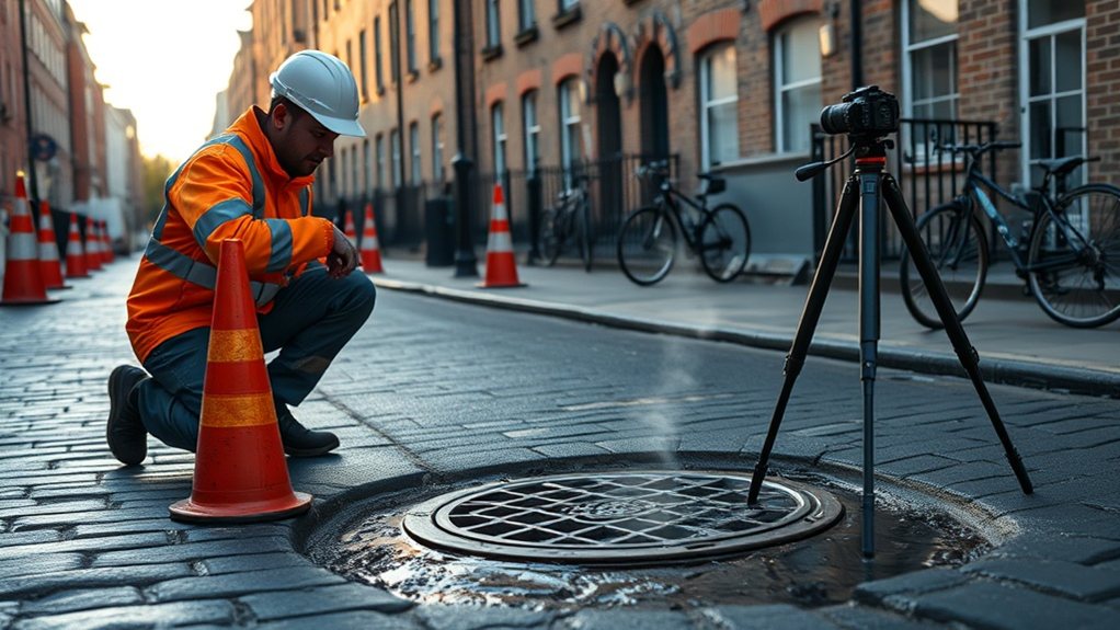 Engineer carrying out water mains leak detection in Whetstone